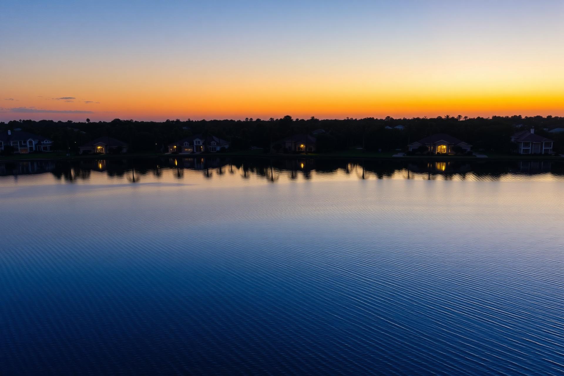 Suncoast Lakes lake at sunset